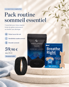 Pack routine sommeil essentiel Noctera avec bracelet réveil, bandelettes nasales et ruban buccal